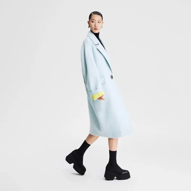 LEDIM W pastel blue contrasting cocoon woolen coat - Save