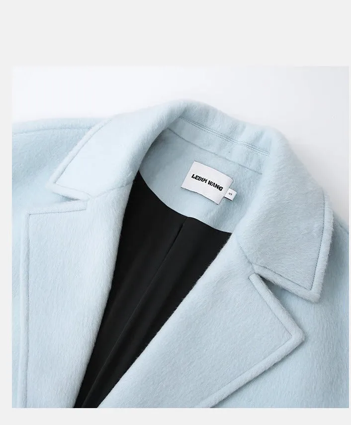 LEDIM W pastel blue contrasting cocoon woolen coat - Save