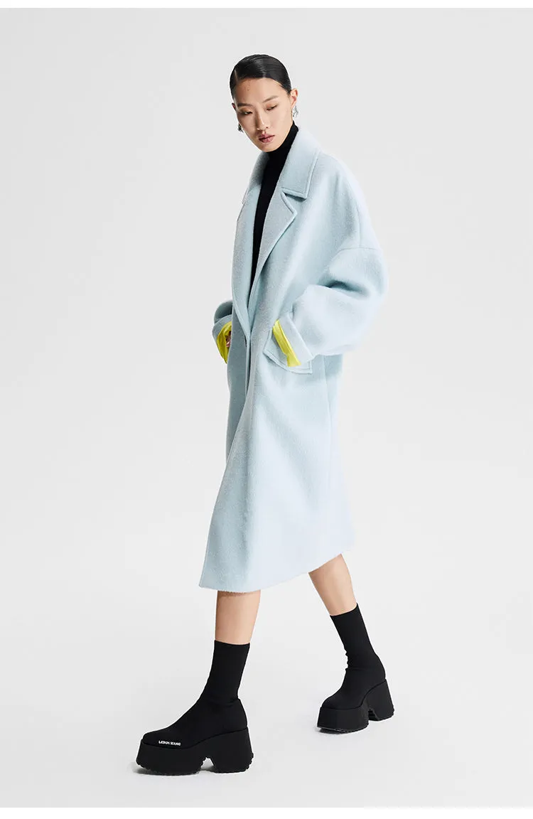 LEDIM W pastel blue contrasting cocoon woolen coat - Save