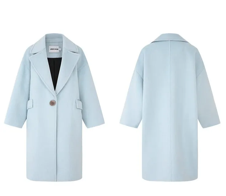 LEDIM W pastel blue contrasting cocoon woolen coat - Save