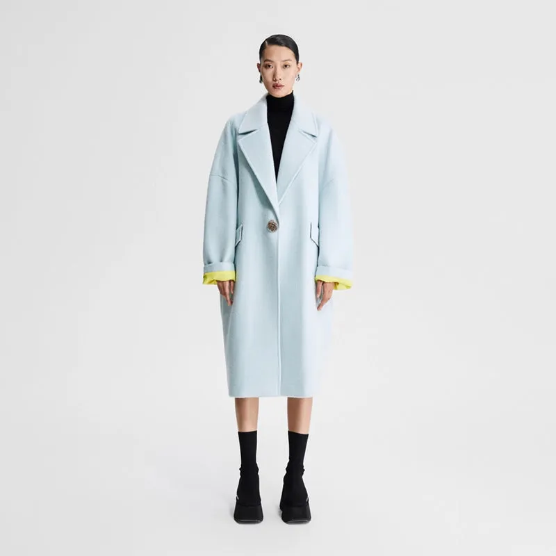LEDIM W pastel blue contrasting cocoon woolen coat - Save
