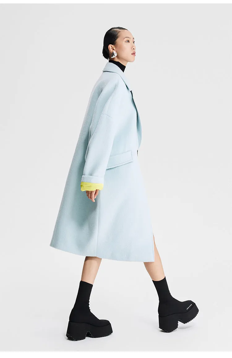 LEDIM W pastel blue contrasting cocoon woolen coat - Save