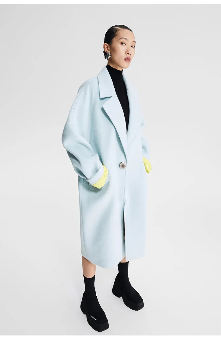 LEDIM W pastel blue contrasting cocoon woolen coat - Save