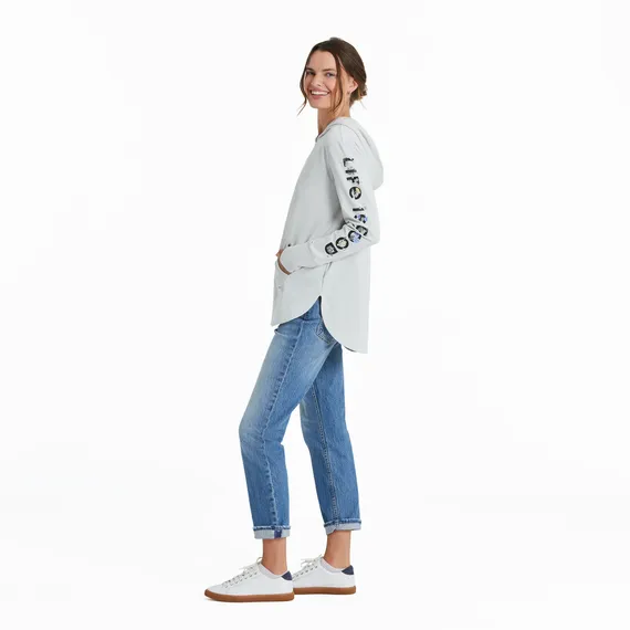 Life is Good W Crusher Flex Hooded Tunic Botanical Garden FOG GRAY