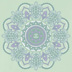 Life is Good W Hooded Crusher Turtle Mandala SAGE GREEN