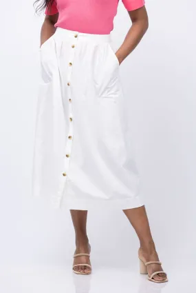 Lilla P Button Front Long Skirt in White