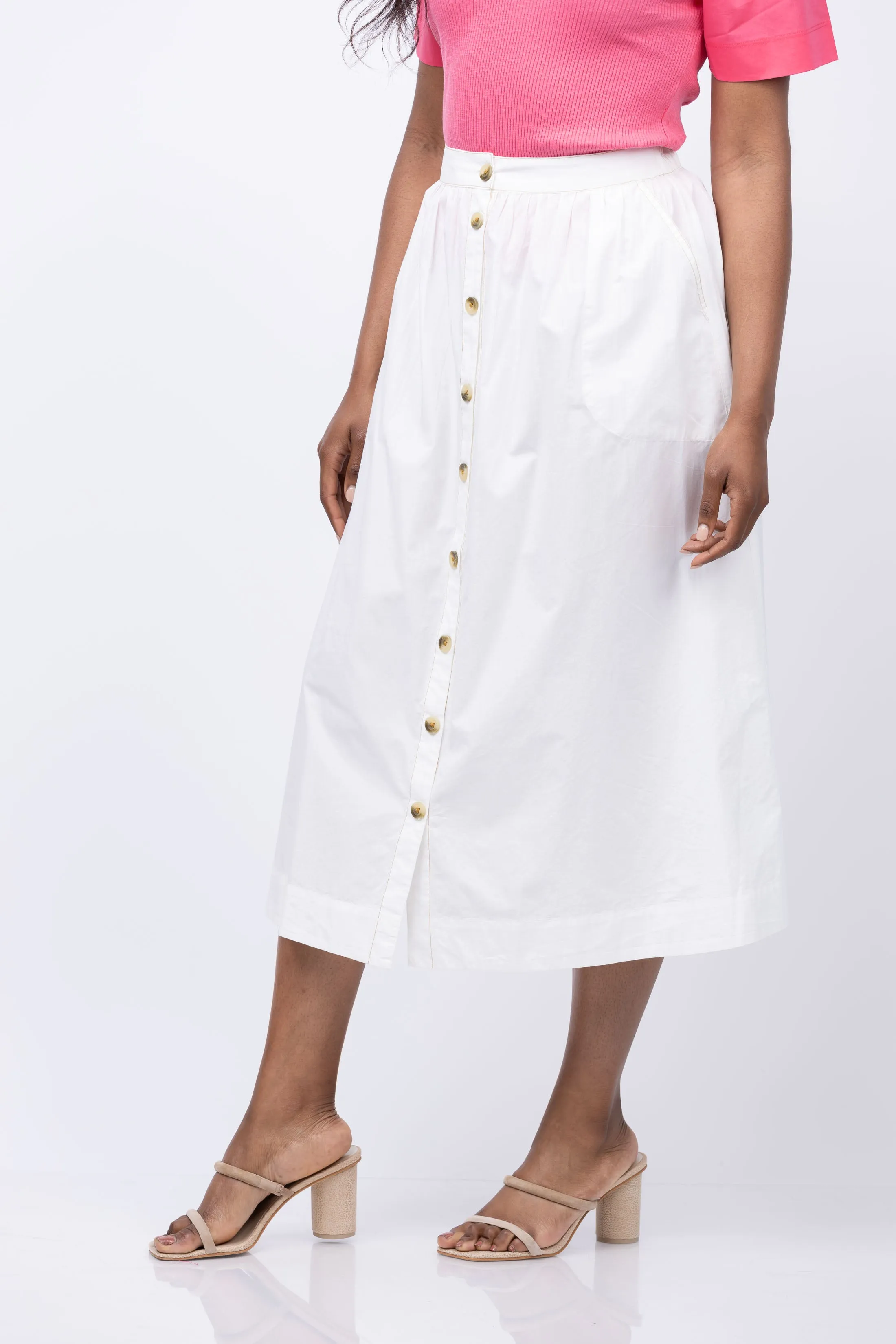 Lilla P Button Front Long Skirt in White