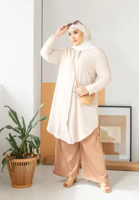 Lilly Long Tunic Shirt Dress - Beige