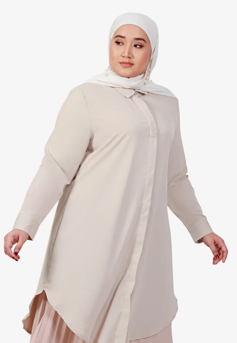 Lilly Long Tunic Shirt Dress - Beige