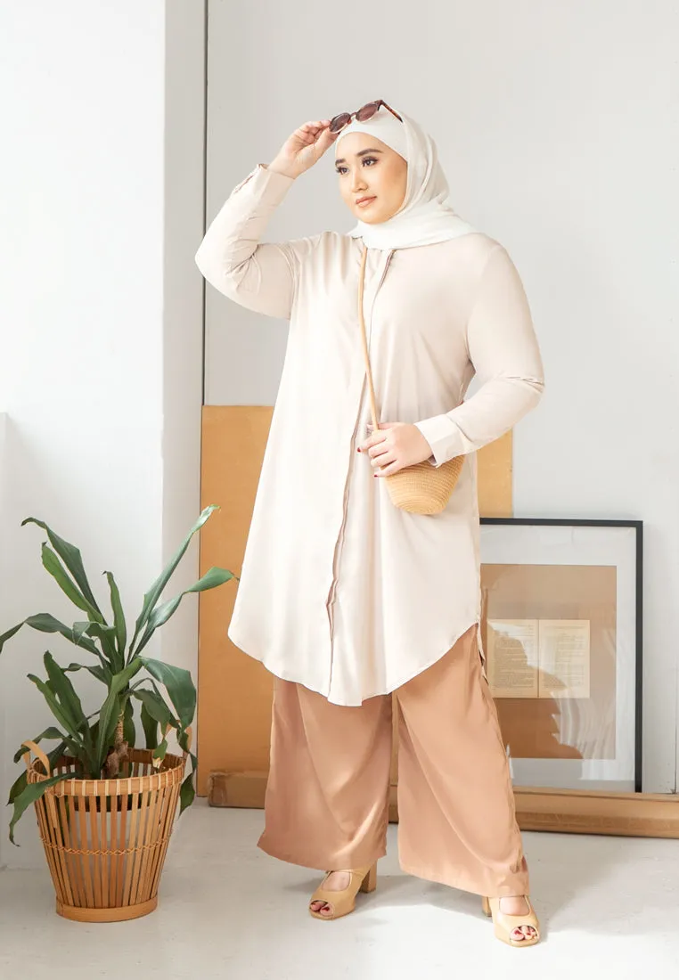 Lilly Long Tunic Shirt Dress - Beige