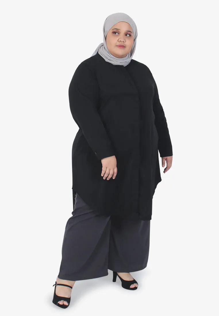 Lilly Long Tunic Shirt Dress - Black