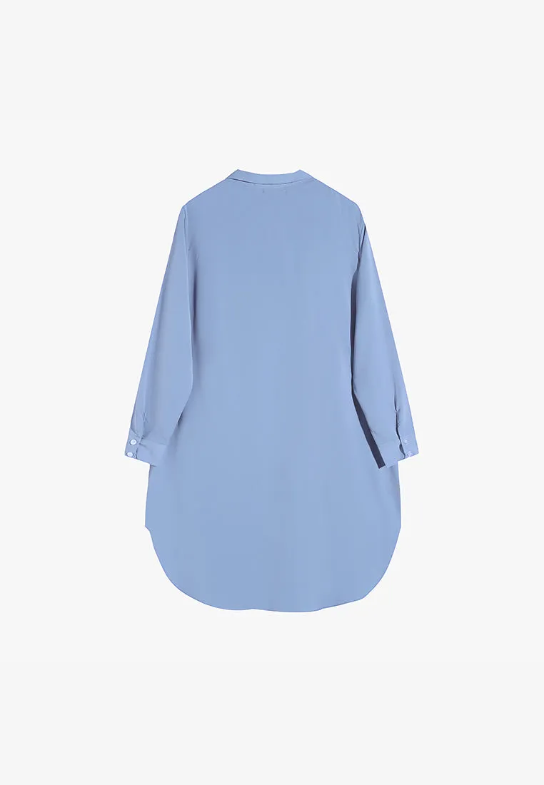 Lilly Long Tunic Shirt Dress - Cloudy Blue