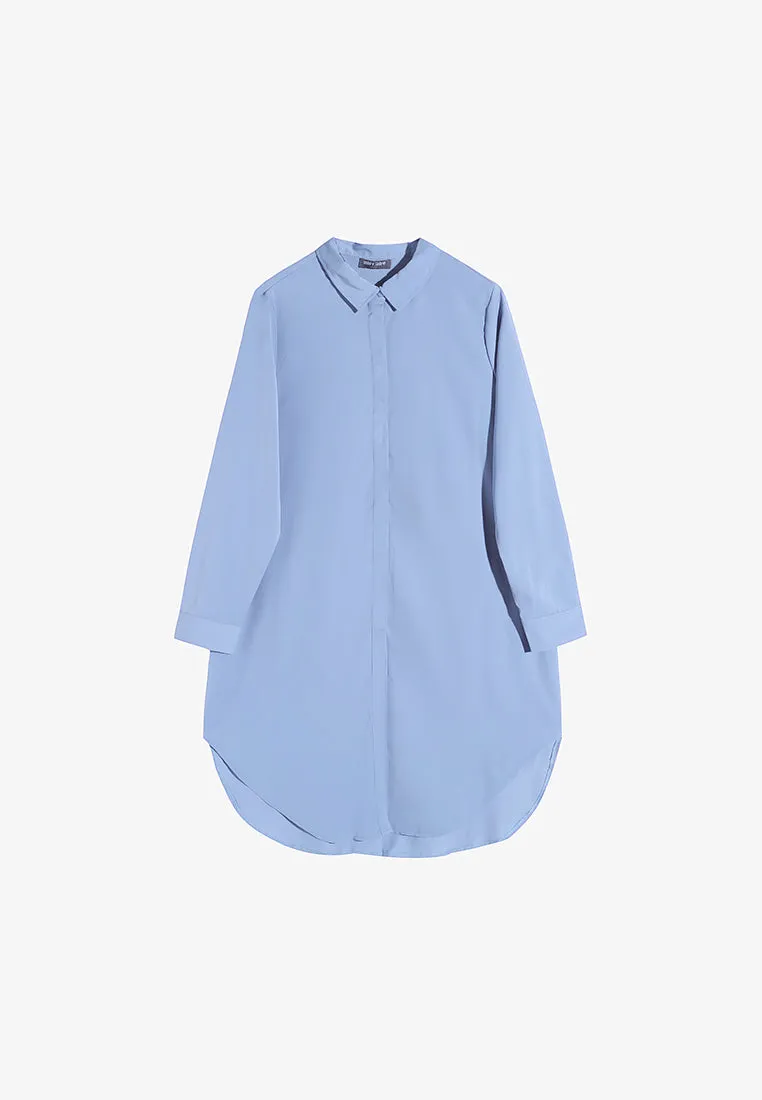 Lilly Long Tunic Shirt Dress - Cloudy Blue