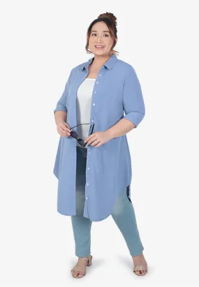 Lilly Long Tunic Shirt Dress - Cloudy Blue