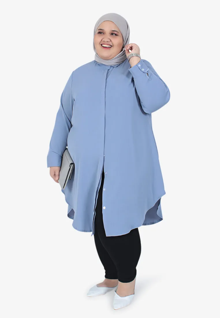 Lilly Long Tunic Shirt Dress - Cloudy Blue