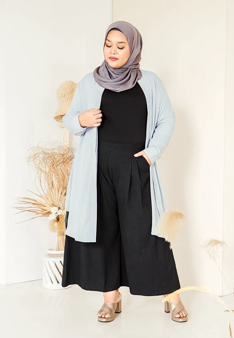 Lilly Long Tunic Shirt Dress - Light Aqua Grey
