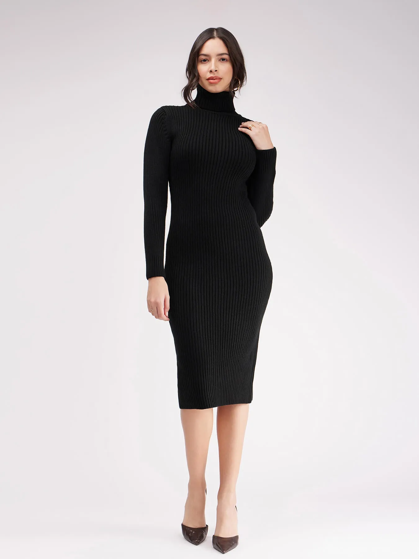 LivSoft Turtle Neck Sweater Dress - Black
