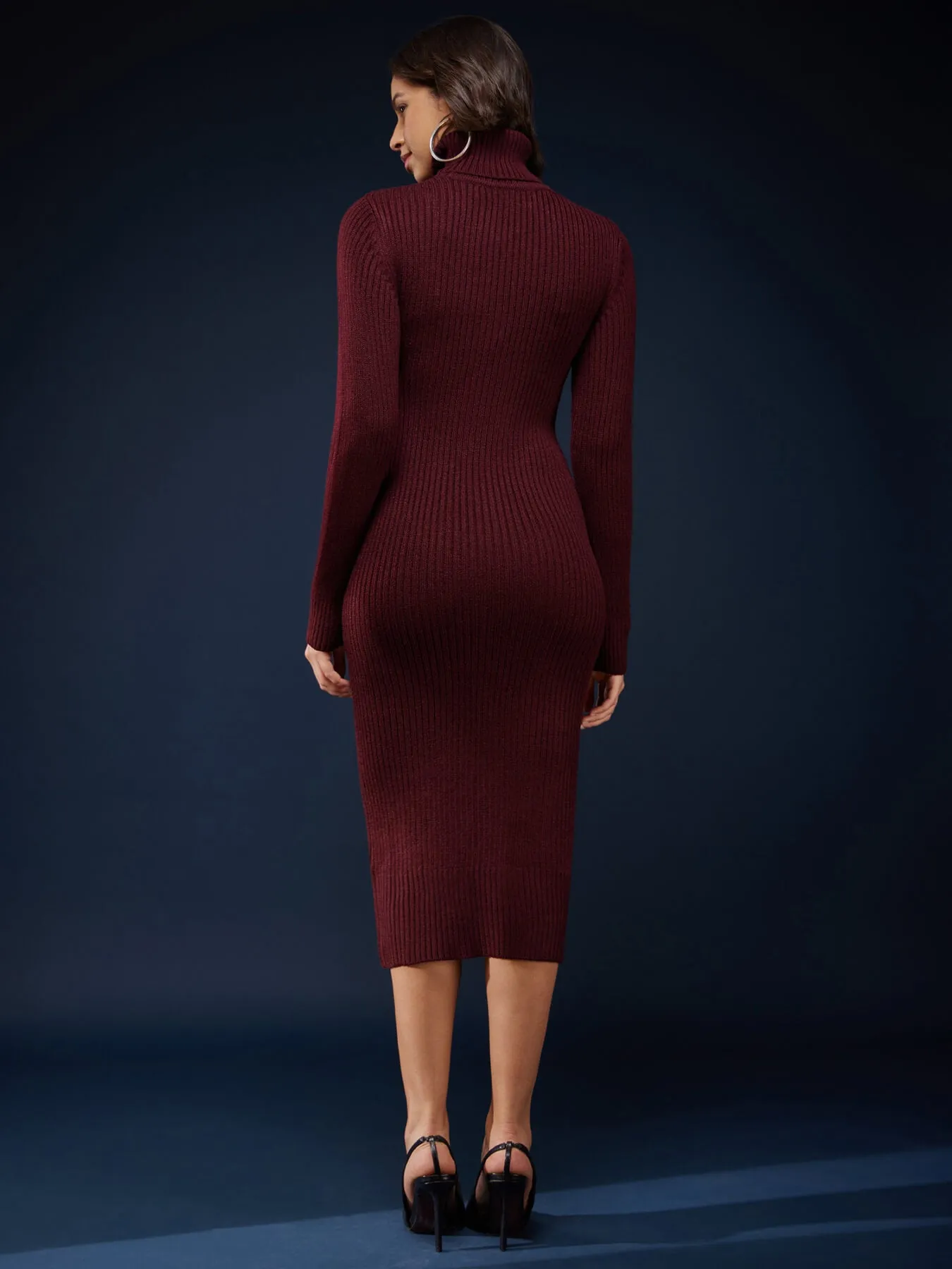 LivSoft Turtle Neck Sweater Dress - Maroon