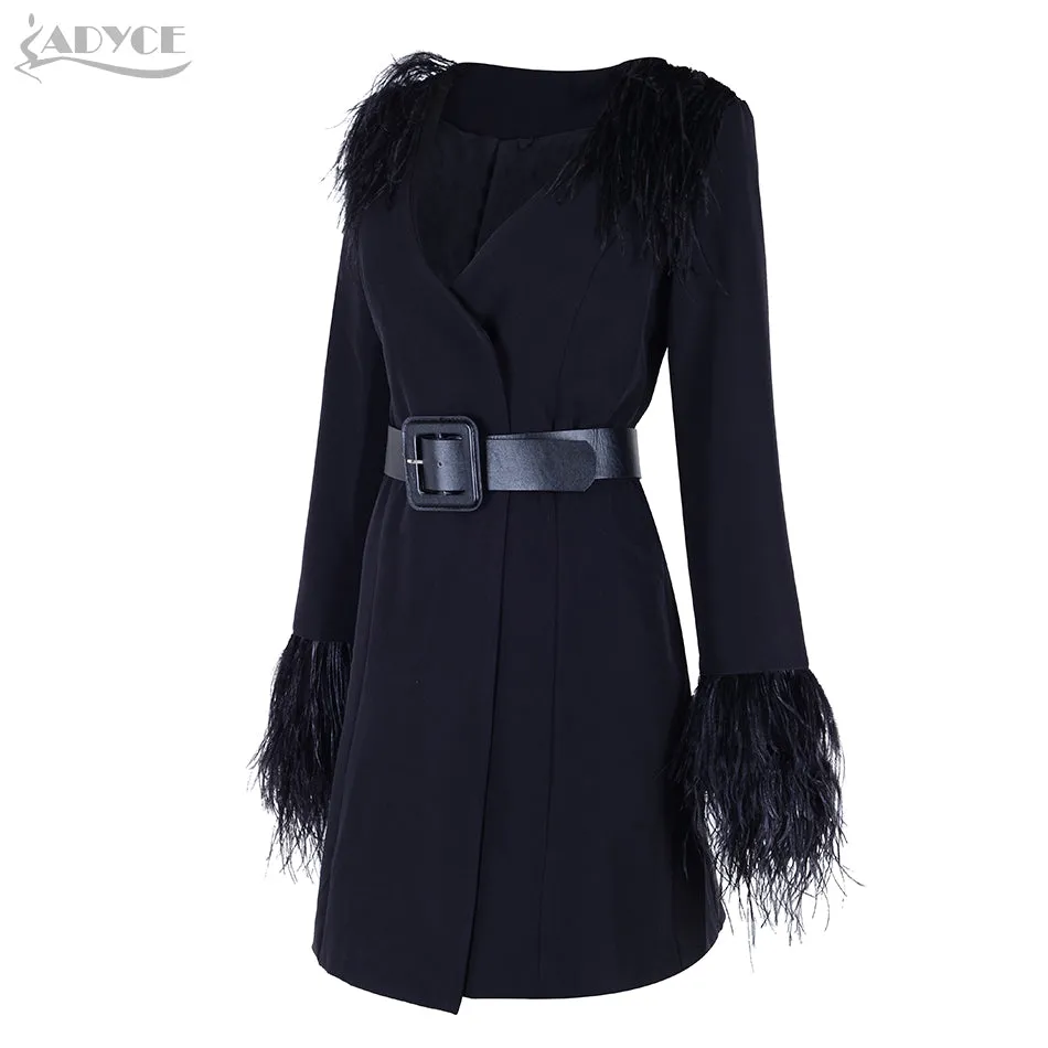 Long Sleeve V-Neck Feather Slim Style Women Coats