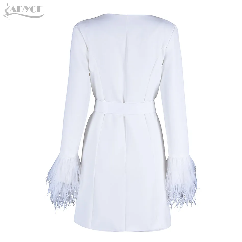 Long Sleeve V-Neck Feather Slim Style Women Coats