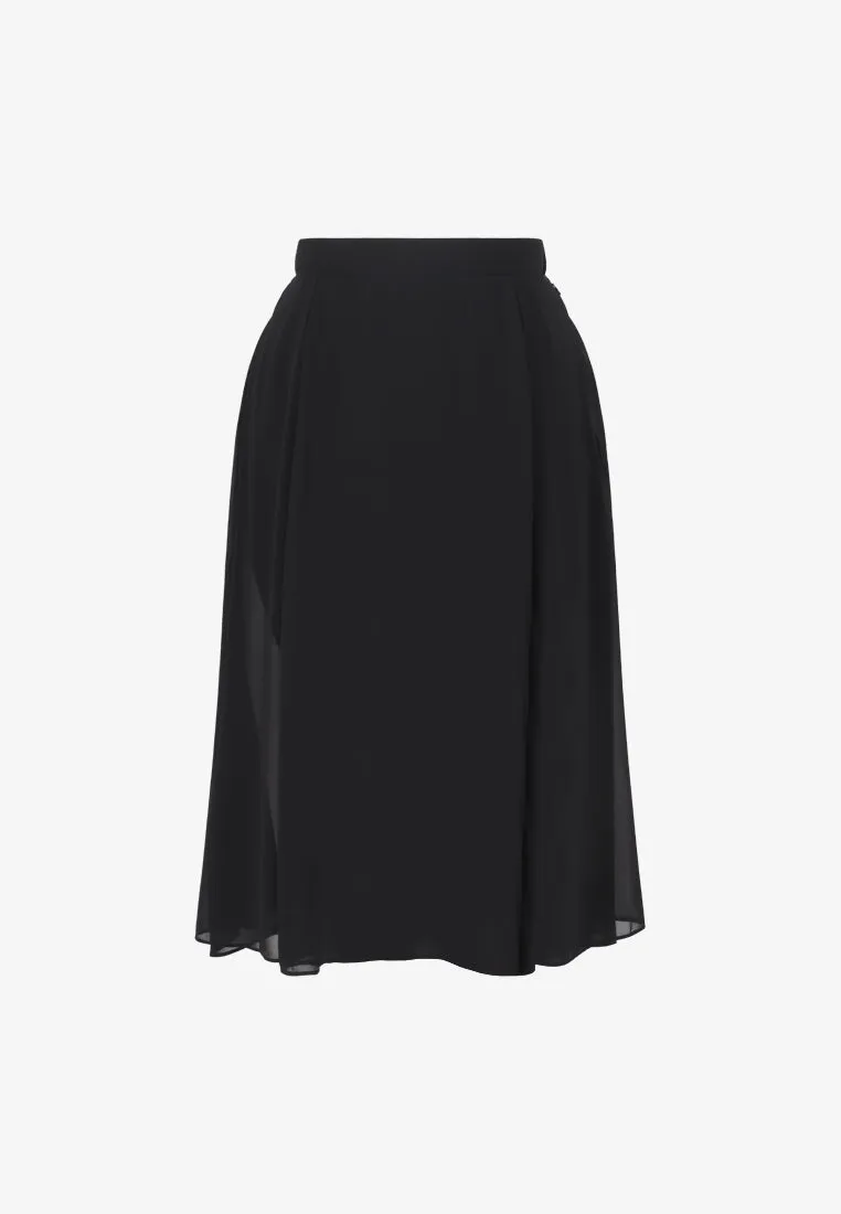 Marcella Midi Chiffon Slit Skorts - Black