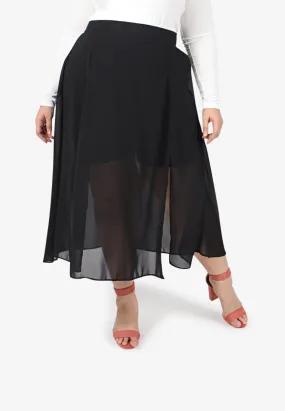 Marcella Midi Chiffon Slit Skorts - Black