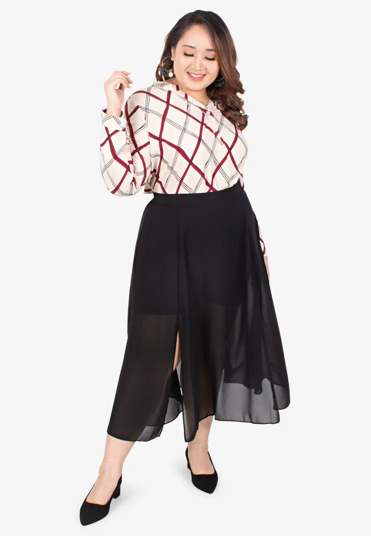 Marcella Midi Chiffon Slit Skorts - Black