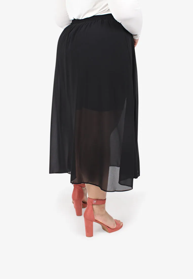 Marcella Midi Chiffon Slit Skorts - Black