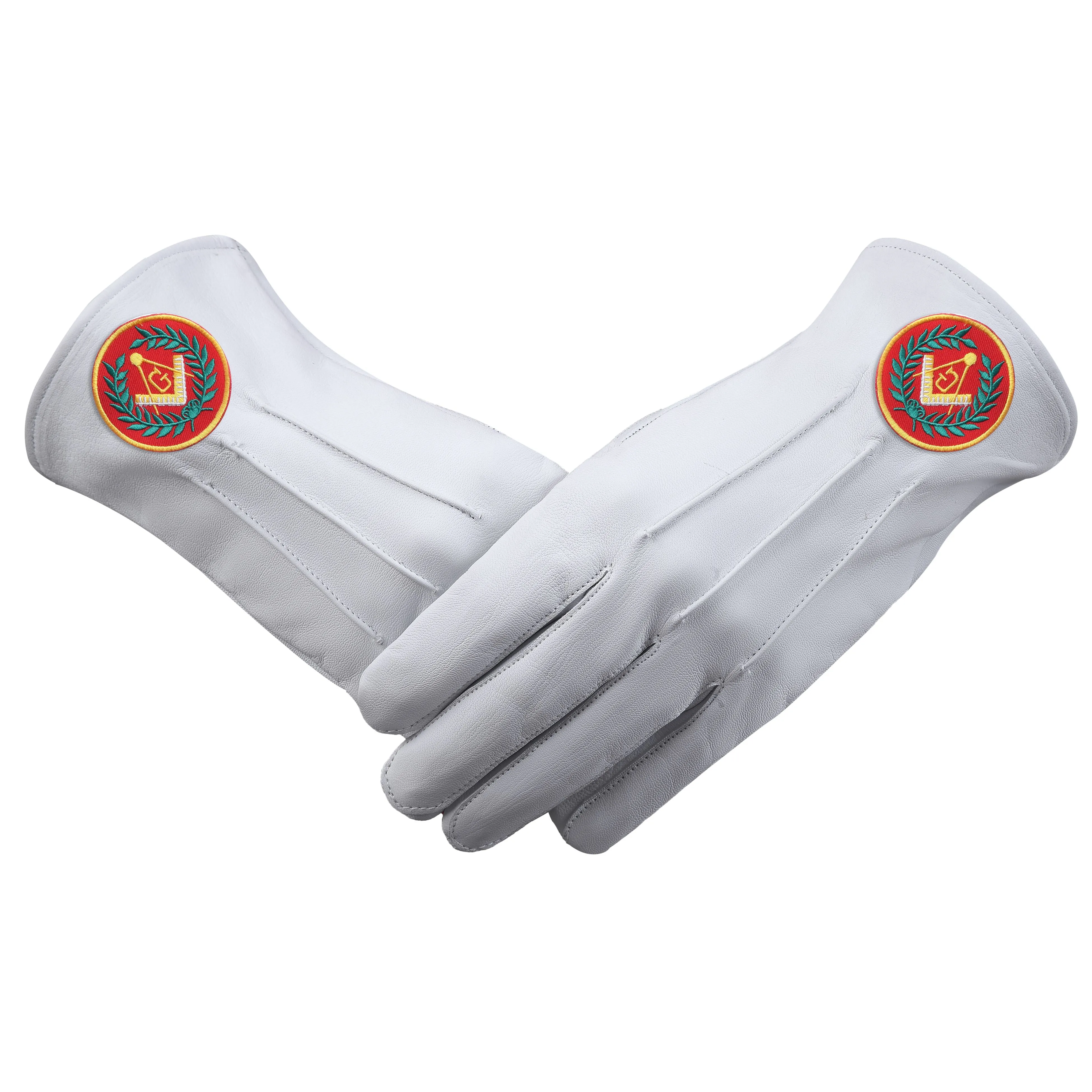 Master Mason Blue Lodge Gloves - Leather With Red Patch & Wreath