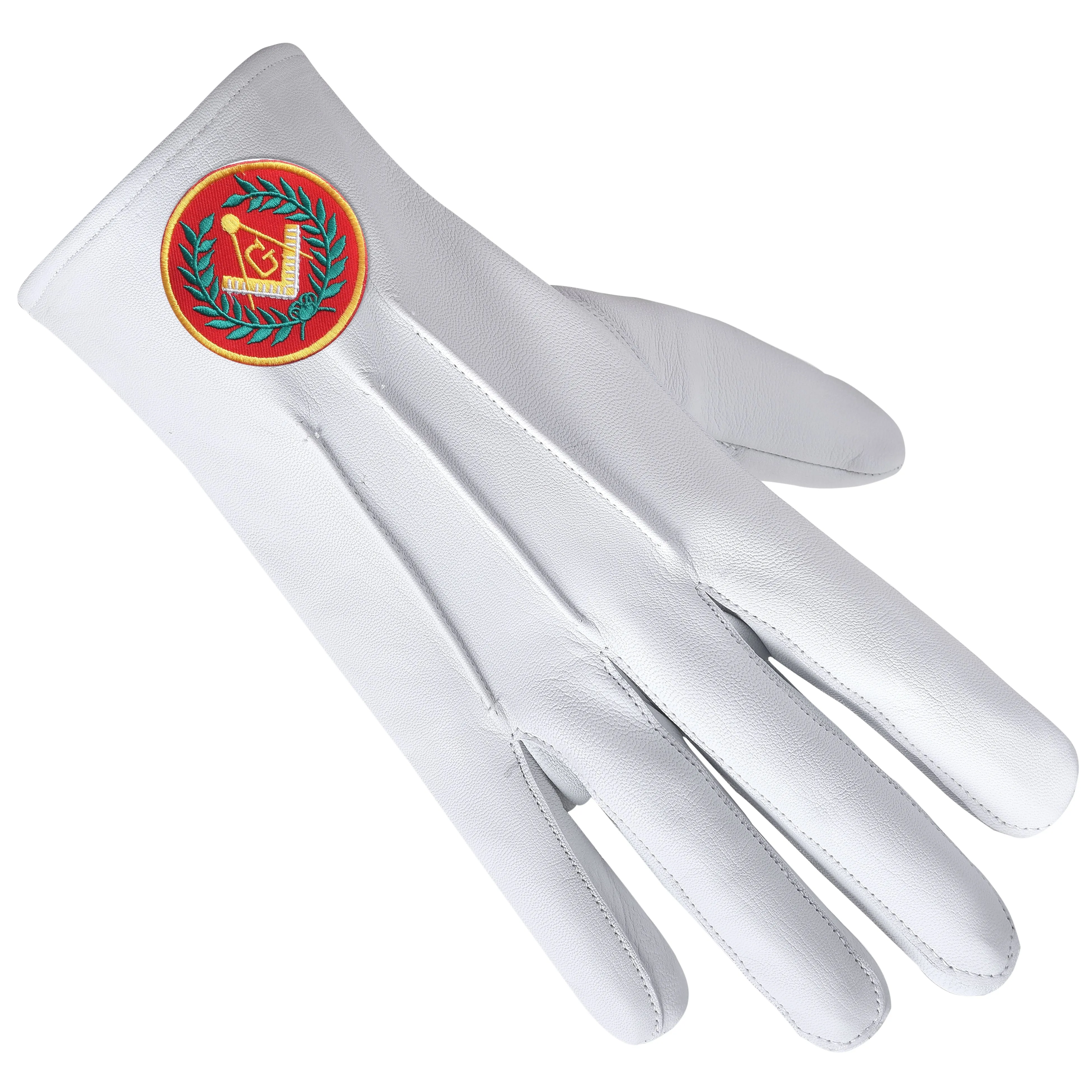 Master Mason Blue Lodge Gloves - Leather With Red Patch & Wreath