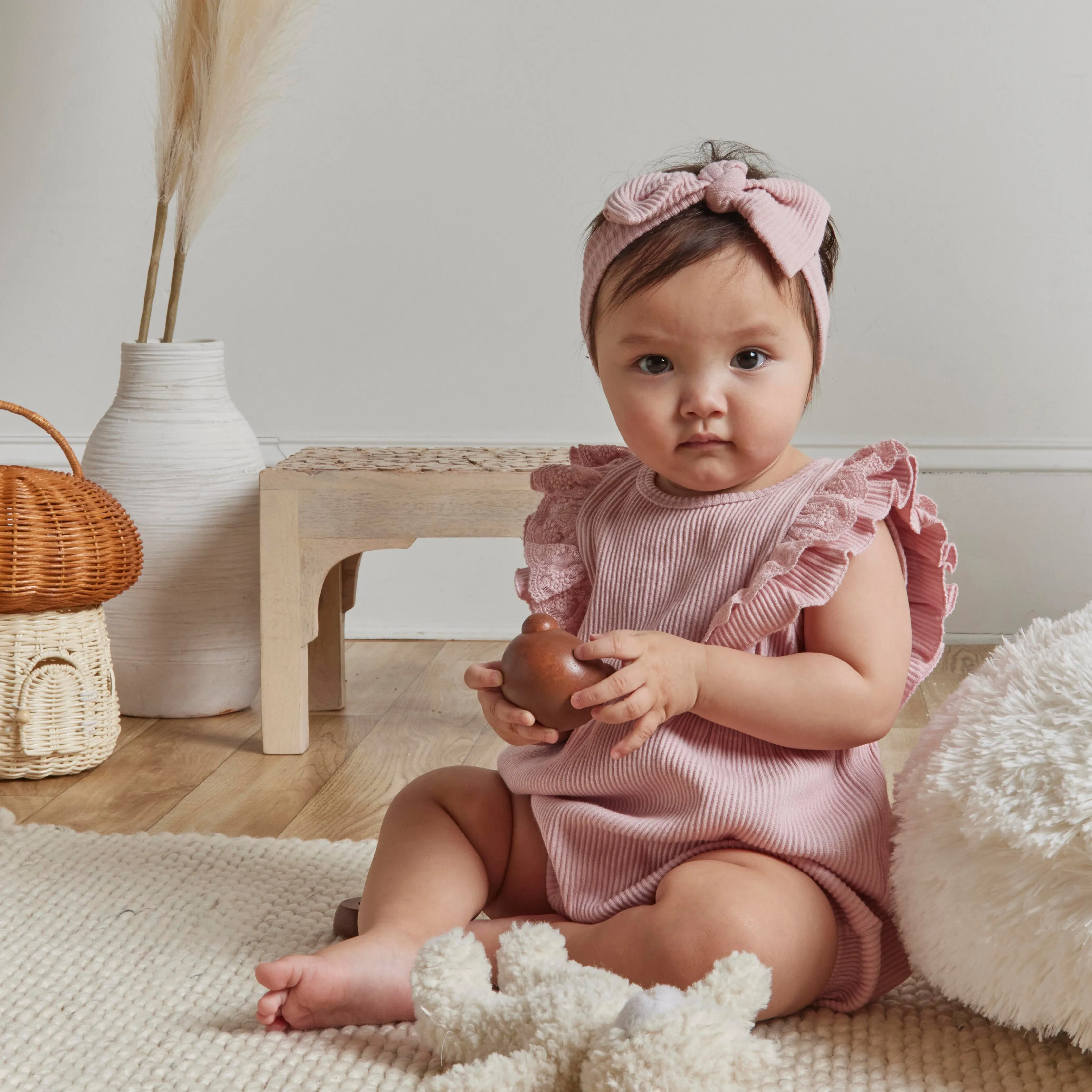 Mauve Rib Romper & Headband Set
