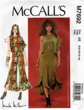 McCall's M7692 NICOLE MILLER Womens Asymmetric Top & Pants with Ruffled Hem Out Of Print Sewing Pattern Sizes 6 - 14 UNCUT Factory Folded