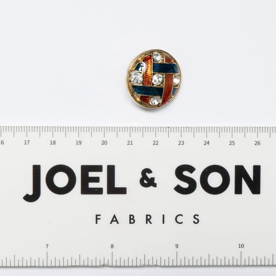 Medium Round Red & Blue Woven Diamanté Button