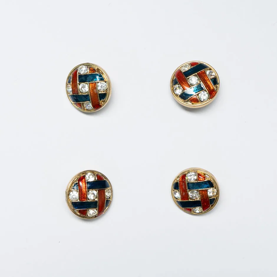 Medium Round Red & Blue Woven Diamanté Button