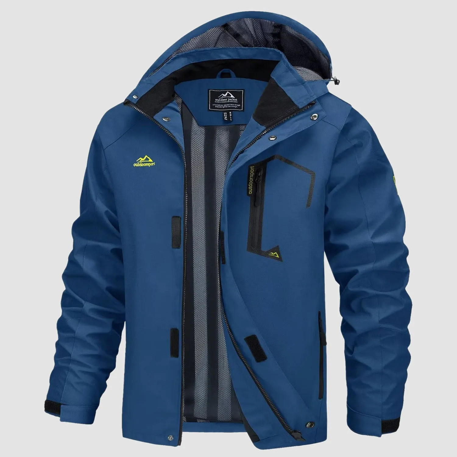 Men's Lightweight Rain Jacket with Detachable Hood for Hiking