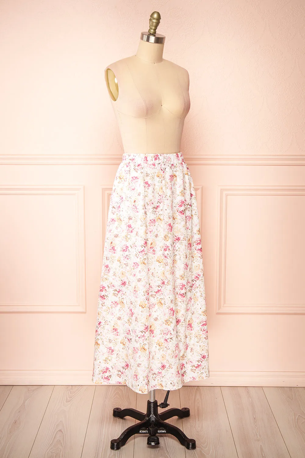 Miranjo | Floral Openwork Midi Skirt