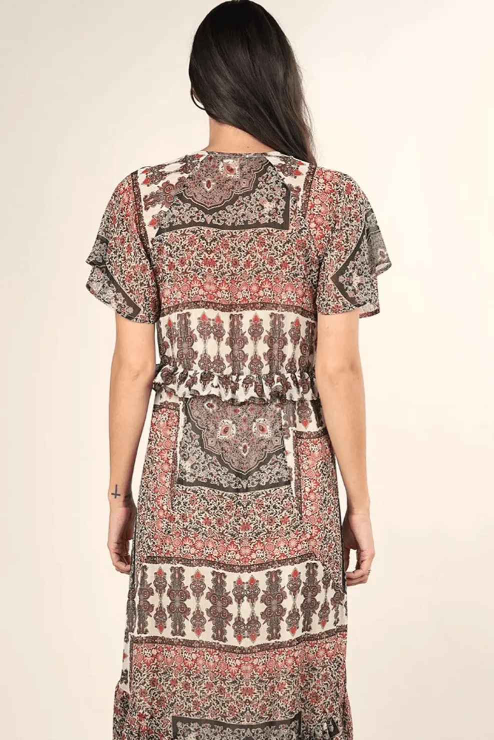 Mixed floral ruffle metallic print dress LS 71560WL