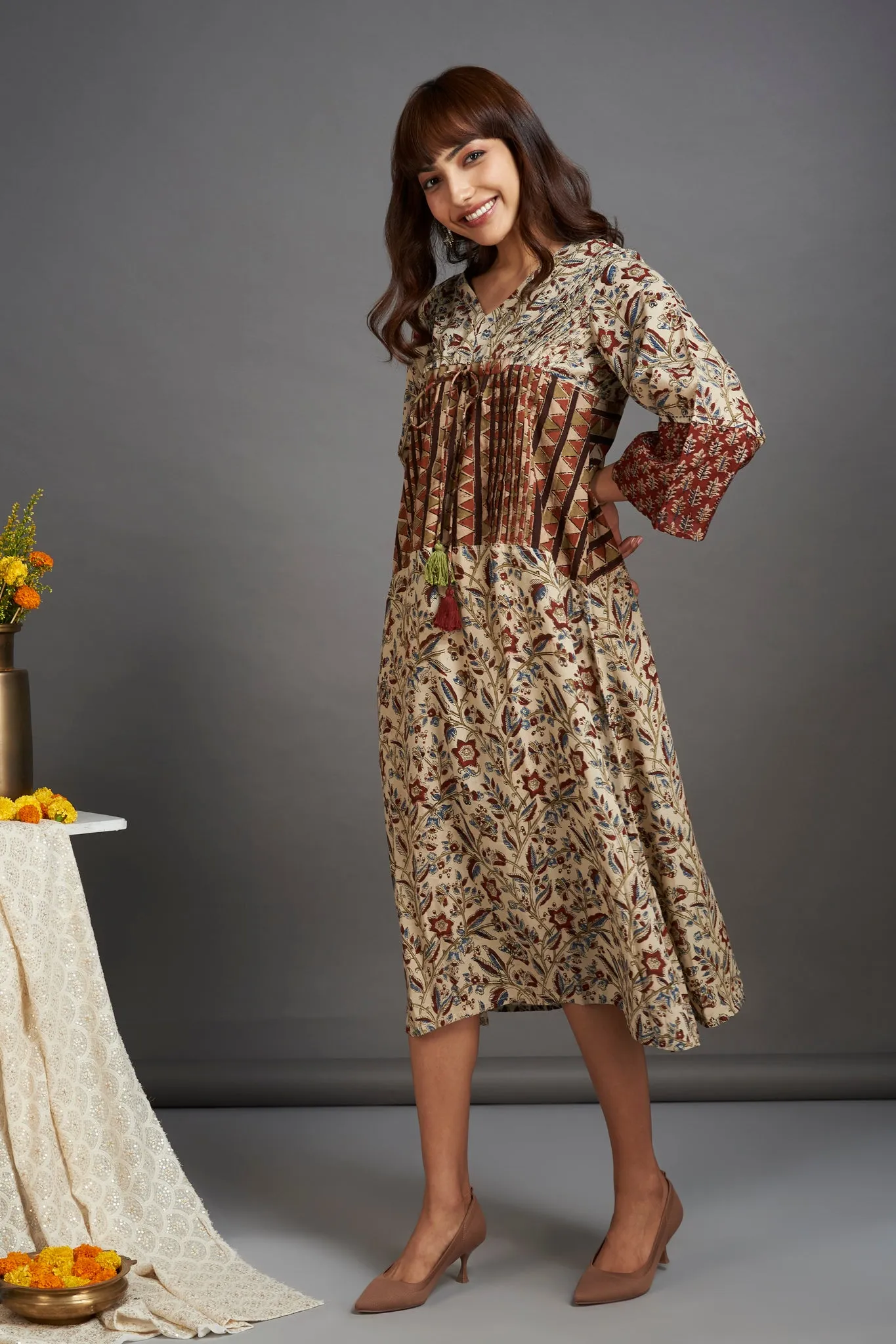 modal silk kimono kaftan dress - ivory splendor & decadent madder