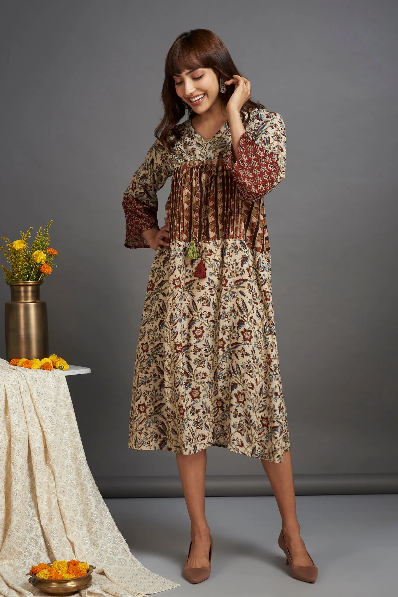 modal silk kimono kaftan dress - ivory splendor & decadent madder