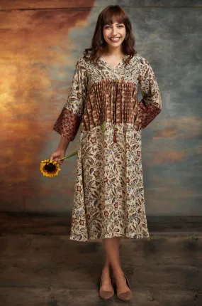 modal silk kimono kaftan dress - ivory splendor & decadent madder