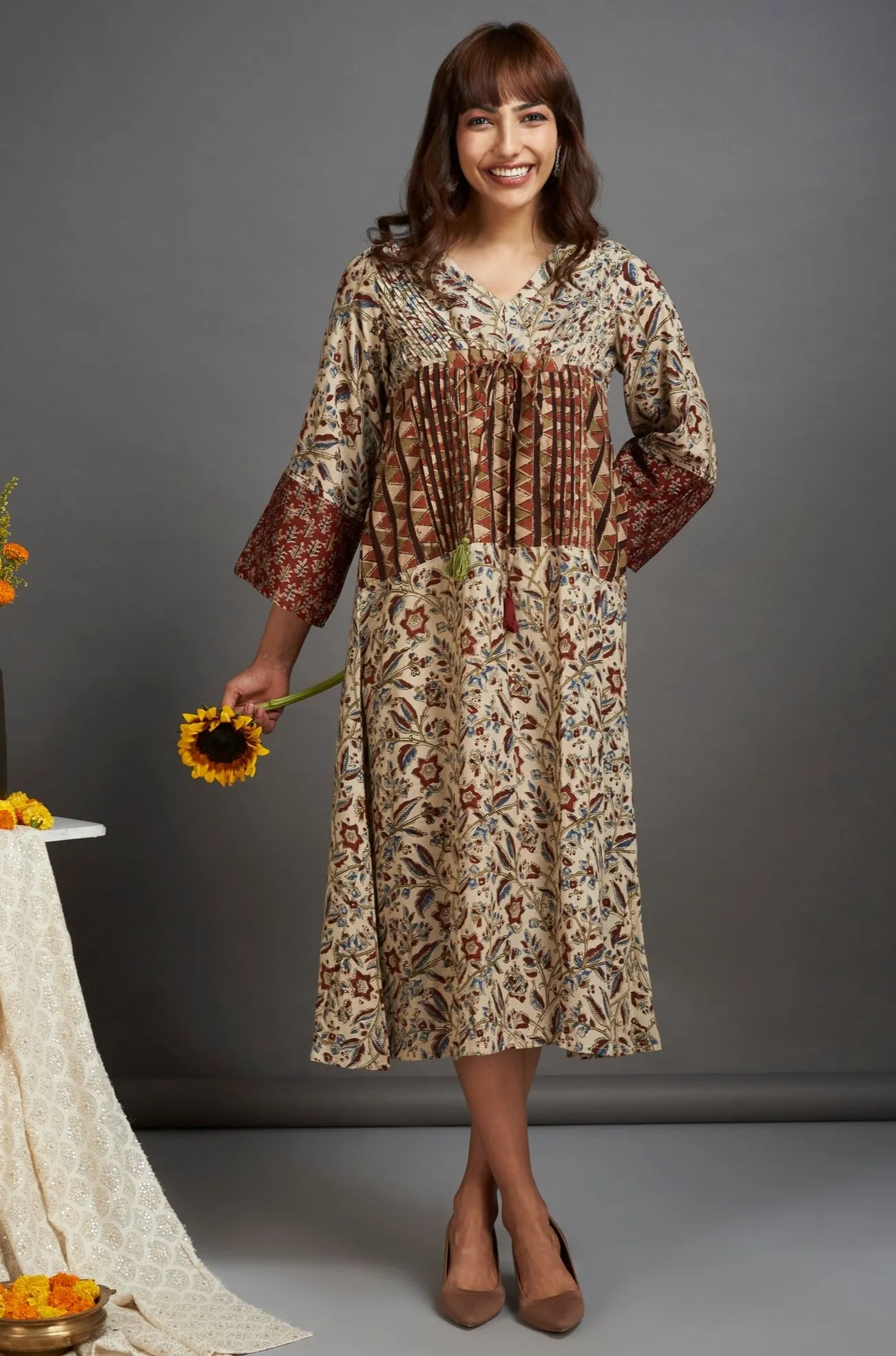 modal silk kimono kaftan dress - ivory splendor & decadent madder