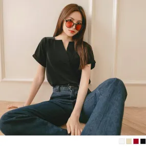 MULTI COLOR V-NECK TUNIC SHORT SLEEVE TOPS