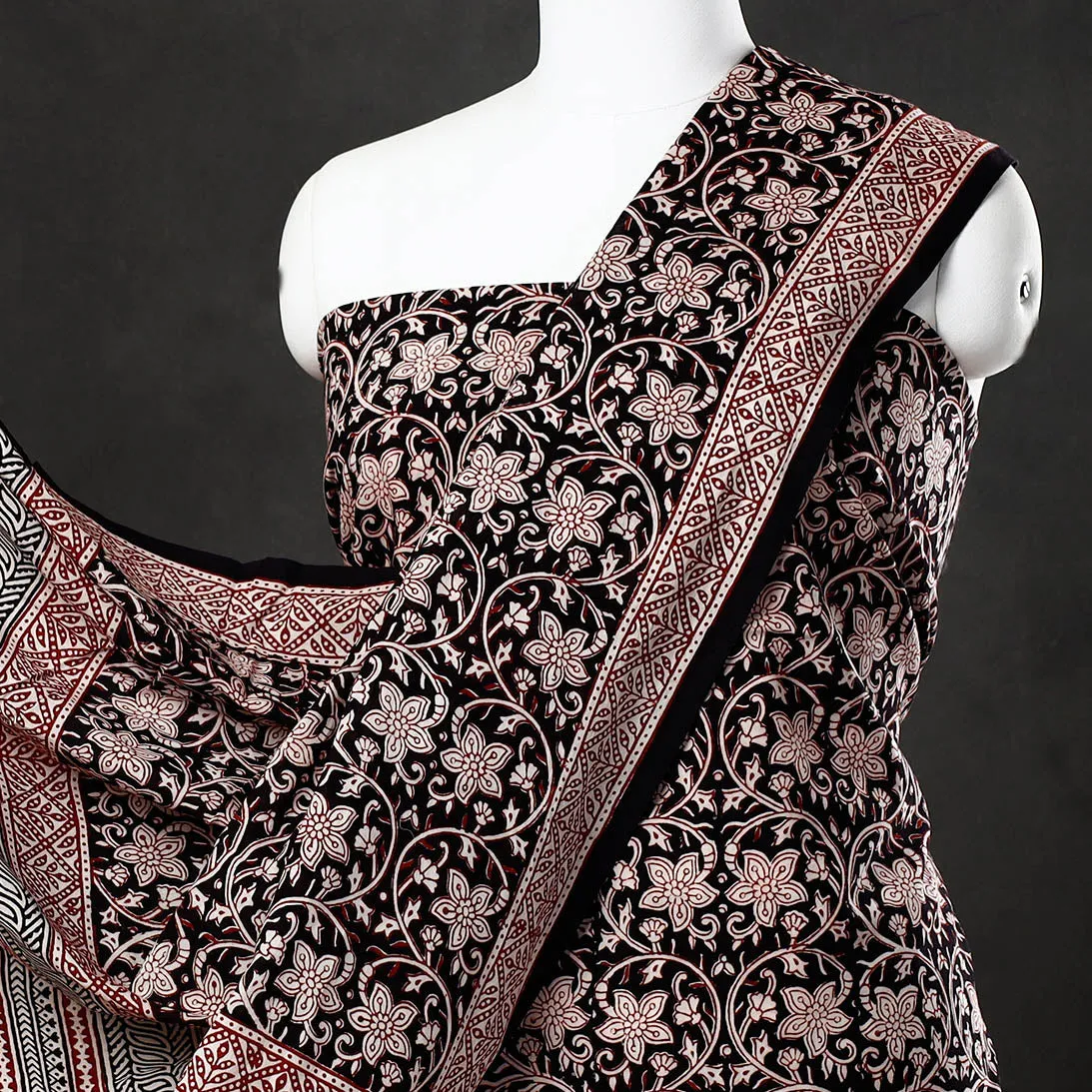 Multicolor - 3pc Bagh Block Printed  Natural Dyed Cotton Suit Material Set 31