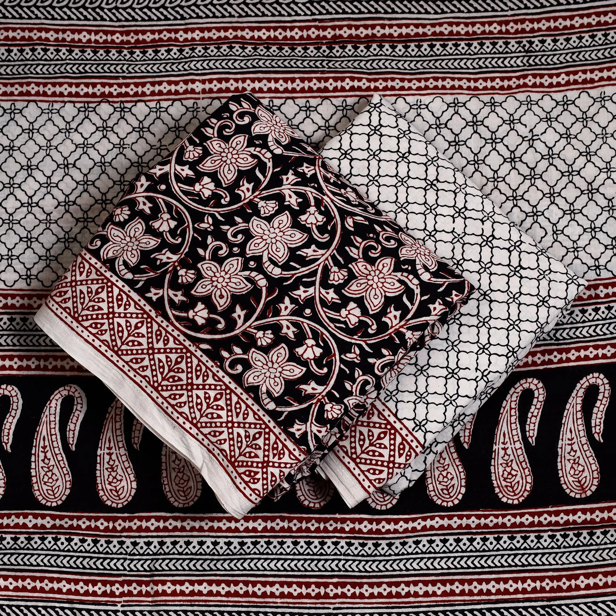 Multicolor - 3pc Bagh Block Printed  Natural Dyed Cotton Suit Material Set 31
