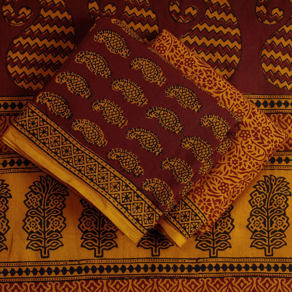 Multicolor - 3pc Bagh Block Printed Natural Dyed Cotton Suit Material Set