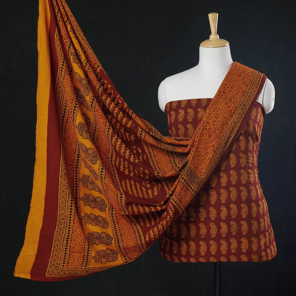 Multicolor - 3pc Bagh Block Printed Natural Dyed Cotton Suit Material Set