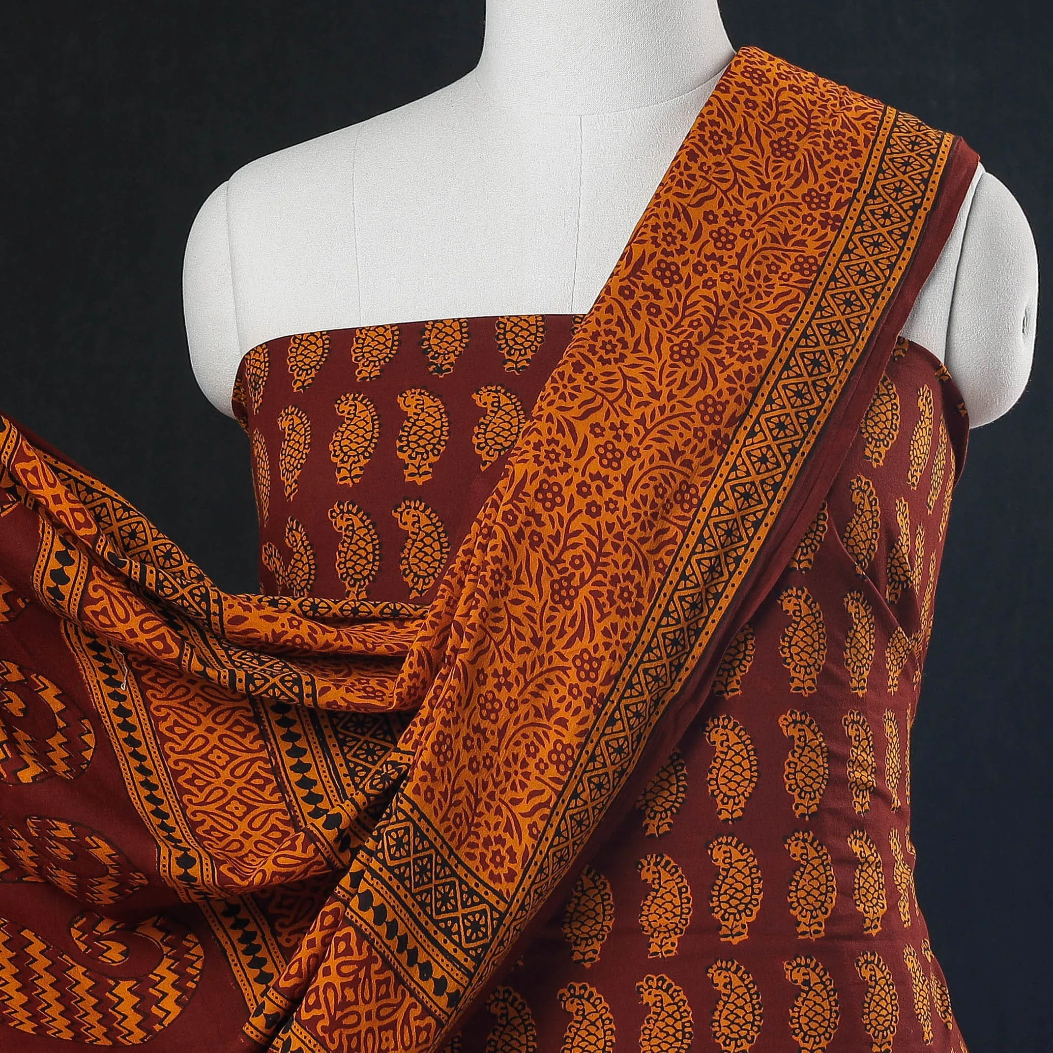 Multicolor - 3pc Bagh Block Printed Natural Dyed Cotton Suit Material Set