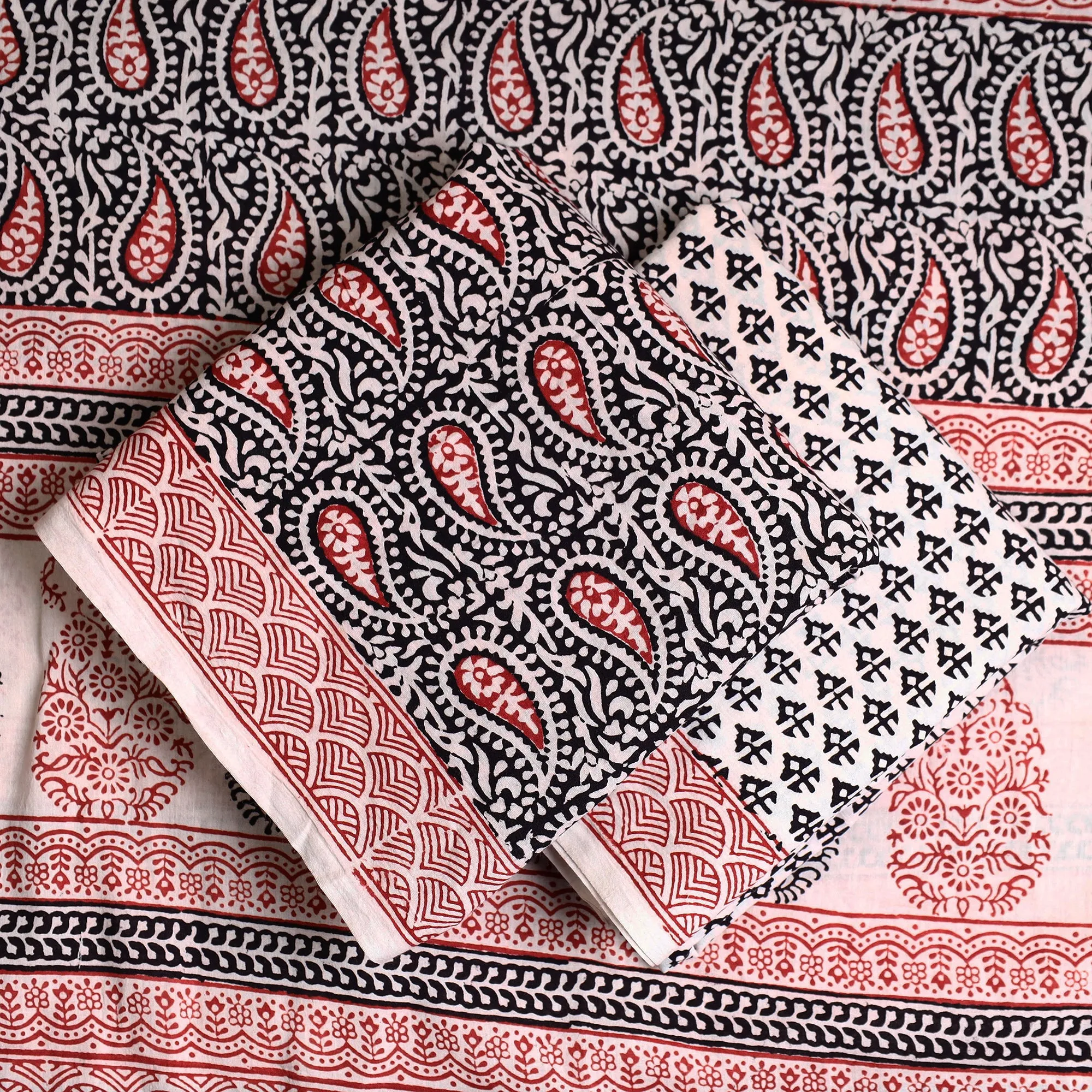 Multicolor - 3pc Bagh Print Cotton Dress Material Set 63