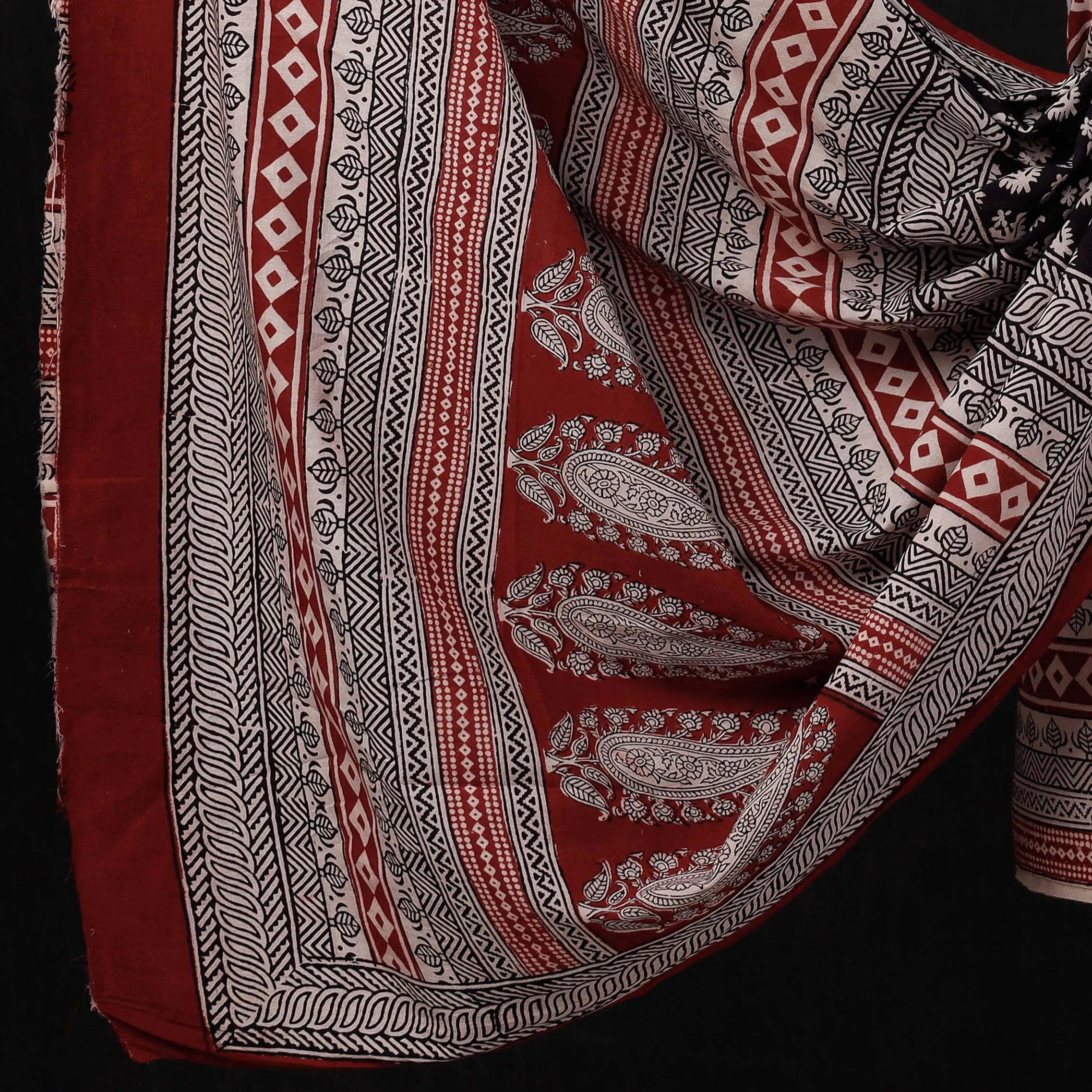 Multicolor - 3pc Natural Dyed Cotton Bagh Print Suit Material Set 08
