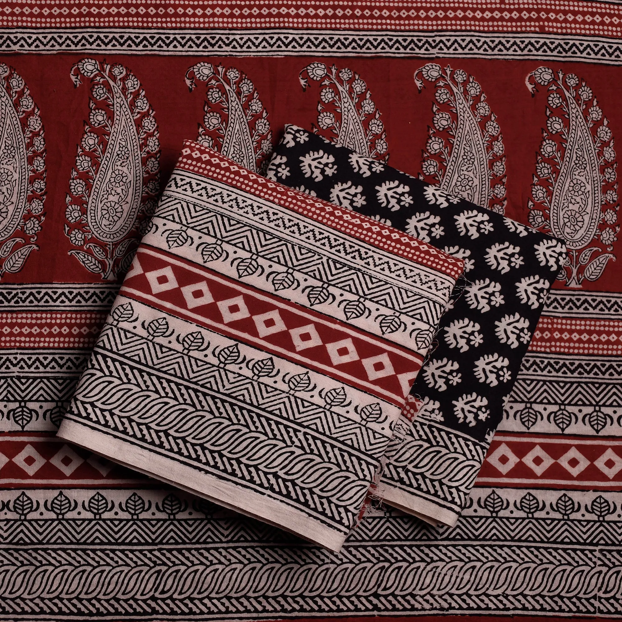 Multicolor - 3pc Natural Dyed Cotton Bagh Print Suit Material Set 08